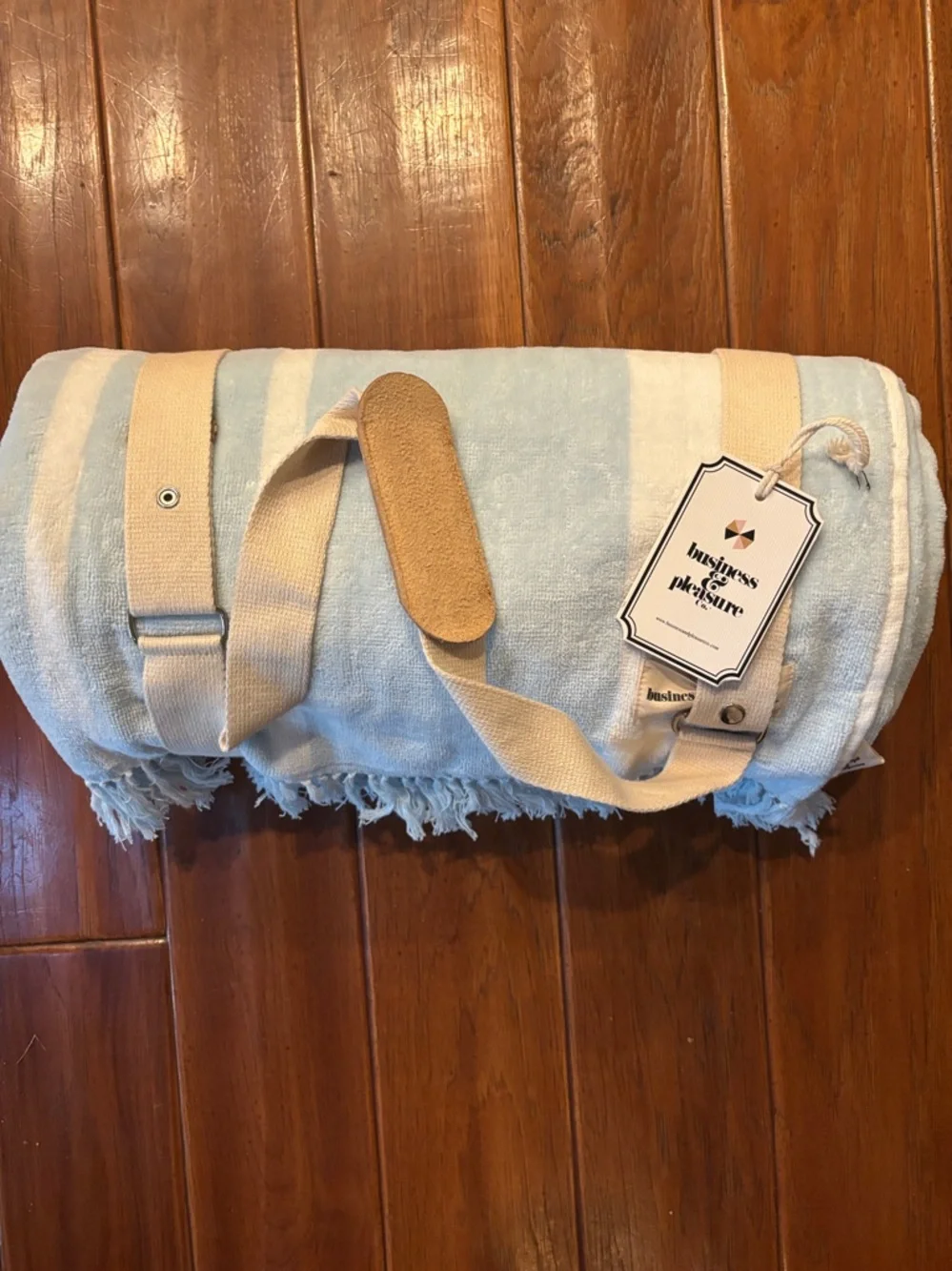 Business & Pleasure Beach Blanket in Vintage Blue Stripe